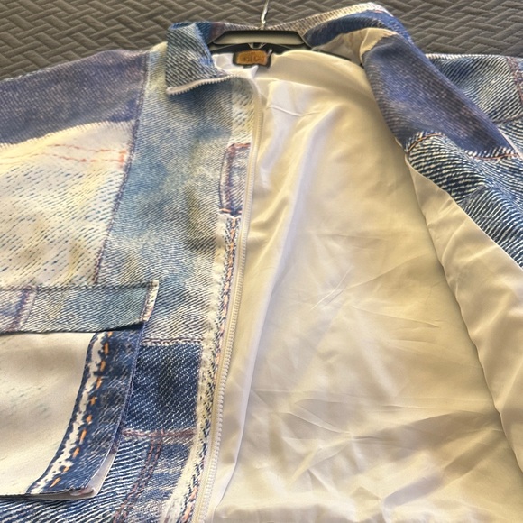 Patchwork Denim-Print Zip Front Vest - Blue/White - Picture 7 of 7